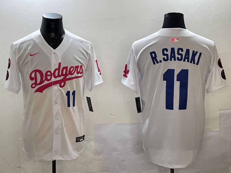 Men Los Angeles Dodgers #11 R.Sasaki White Jointly Name Game 2025 Nike MLB Jersey style 6